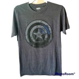 Graphic Crewneck Tee Marvel Captain America Short Sleeve Size S Gray